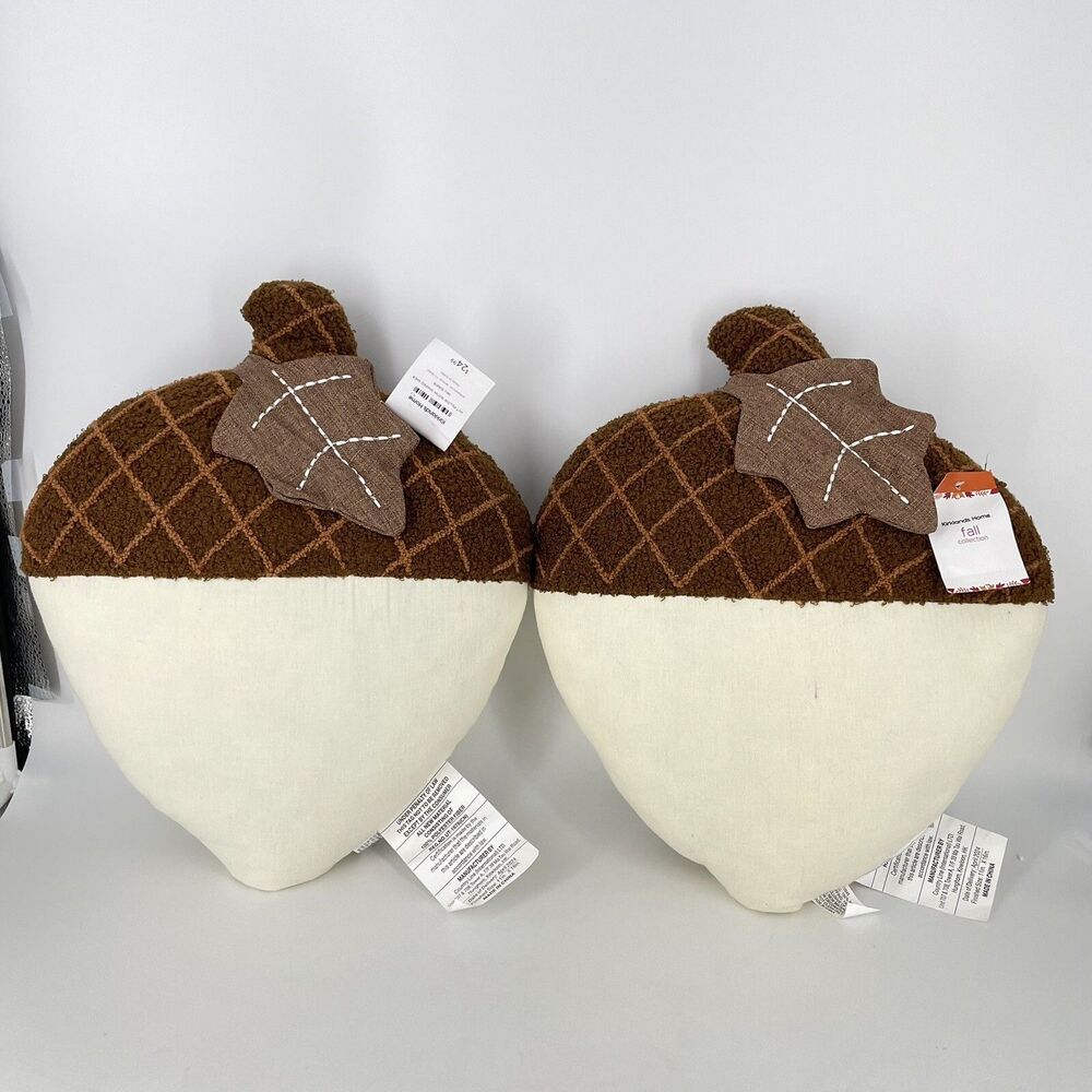 Set Of 2 Kirkland’s FALL HARVEST Decorative Pillows -ACORN Shaped 16”X11”